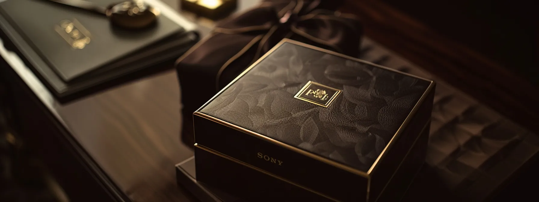 a beautifully engraved luxury corporate gift with a personalized monogram sits elegantly in a sophisticated, custom-designed package.